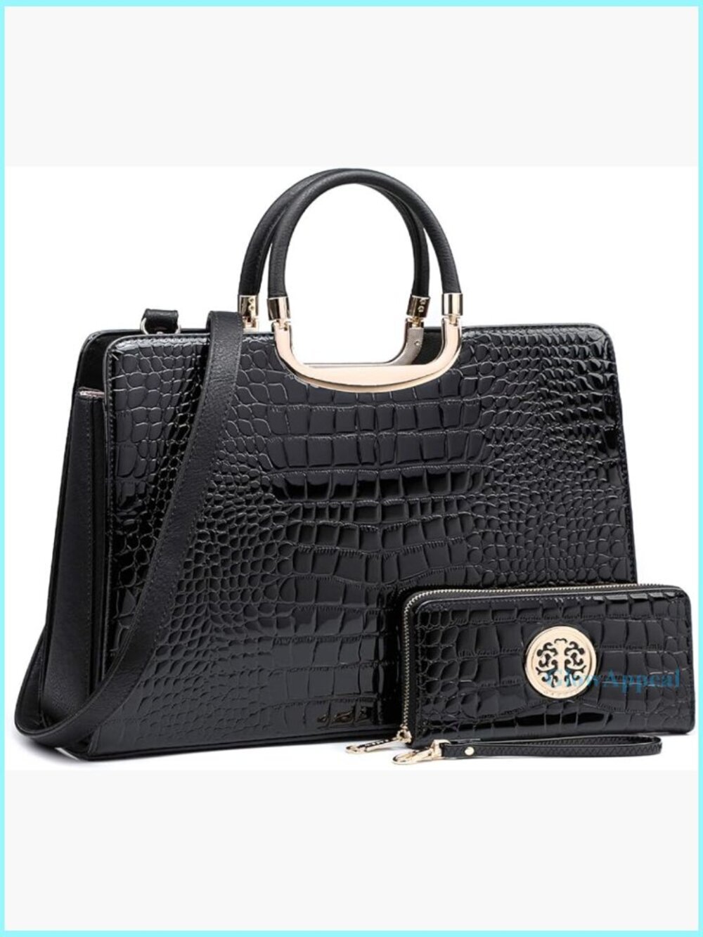 Large Vegan Leather Satchel Purse with Detachable Strap and Wallet